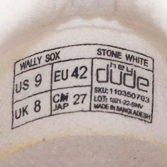 Hey Dude Wally Sox "Stone White" Casual Shoes 110350703 Men's 9 - Picture 10 of 11